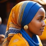 소말리아 여성의 전통 복장 - **Prompt 1: Daily Grace in Dirac**
"A young Somali woman, in her early 20s, stands gracefully in...