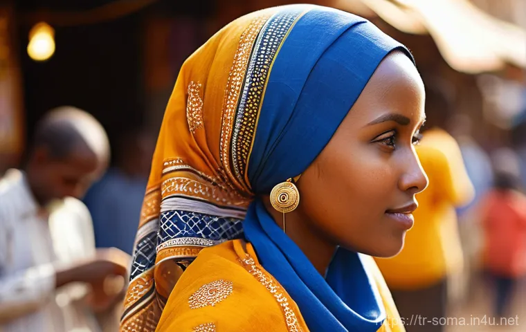소말리아 여성의 전통 복장 - **Prompt 1: Daily Grace in Dirac**
"A young Somali woman, in her early 20s, stands gracefully in...