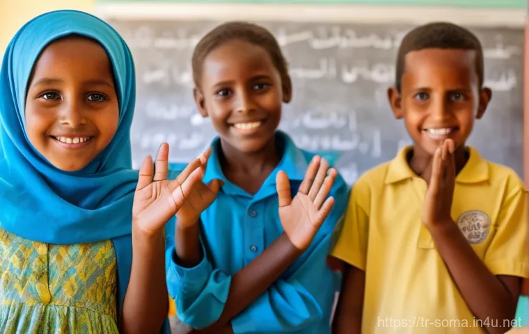 소말리아 아동 교육 - **Prompt 1: Hopeful Somali Children in a Bright Classroom**
A vibrant, realistic photo of a dive...